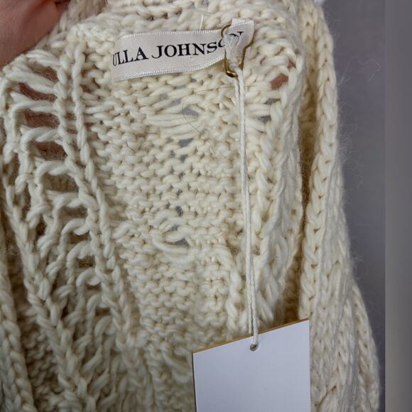 Ulla Johnson Lilo Cardigan Merino Wool Baby Llama Cable Sweater Creme Size Large - Picture 6 of 15